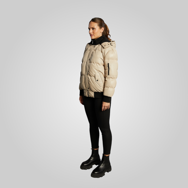 PIPER Cropped Leather Puffer Jacket With Hood