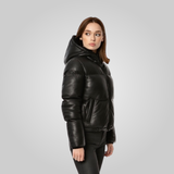 ROSA Leather Puffer Jacket With Adjustable Elastic Waist