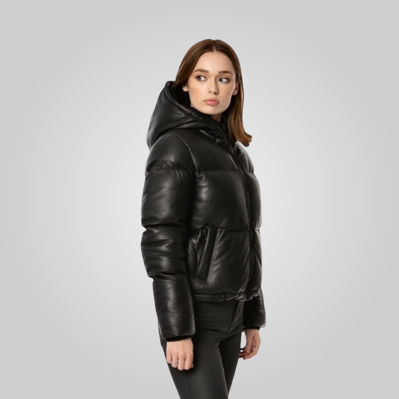 ROSA Leather Puffer Jacket With Adjustable Elastic Waist