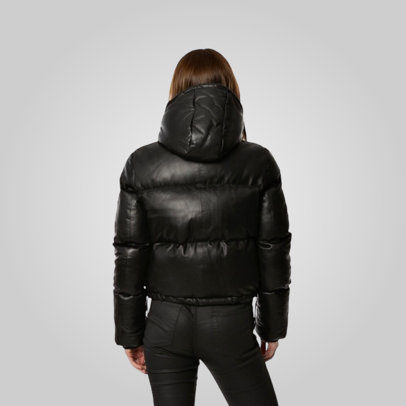 ROSA Leather Puffer Jacket With Adjustable Elastic Waist