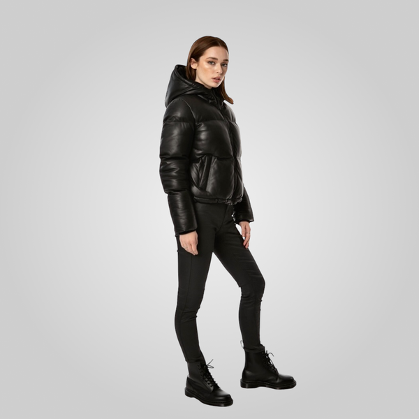 ROSA Leather Puffer Jacket With Adjustable Elastic Waist