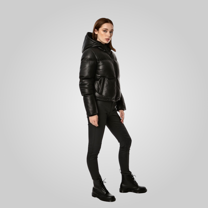 ROSA Leather Puffer Jacket With Adjustable Elastic Waist