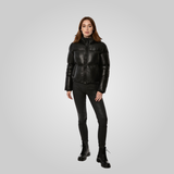 ROSA Leather Puffer Jacket With Adjustable Elastic Waist