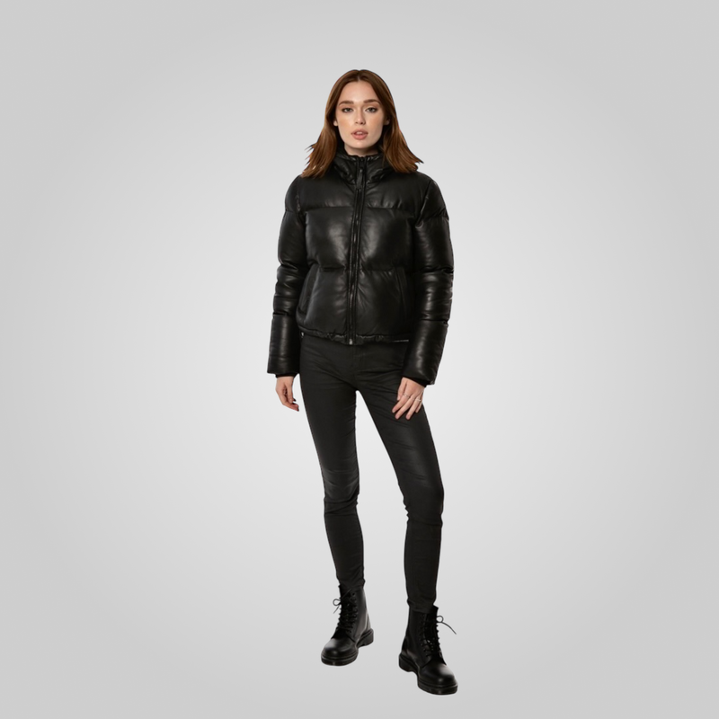 ROSA Leather Puffer Jacket With Adjustable Elastic Waist