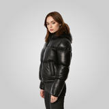 ROSA Leather Puffer Jacket With Adjustable Elastic Waist