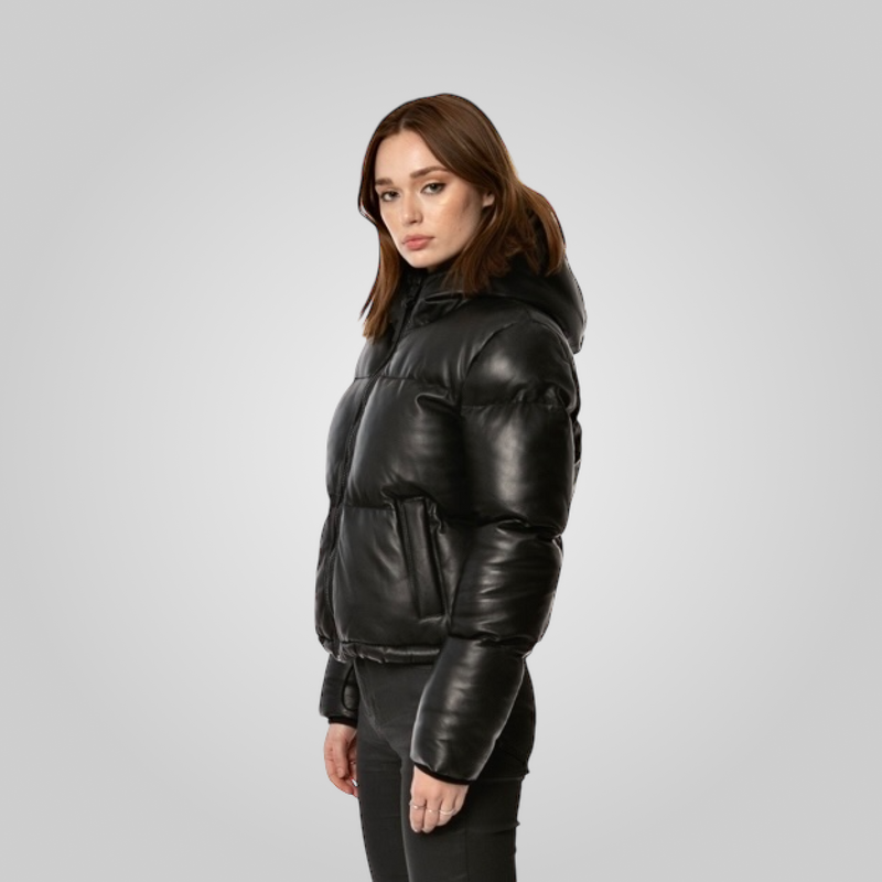 ROSA Leather Puffer Jacket With Adjustable Elastic Waist
