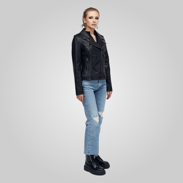 ABBEY Cropped Leather Biker Jacket
