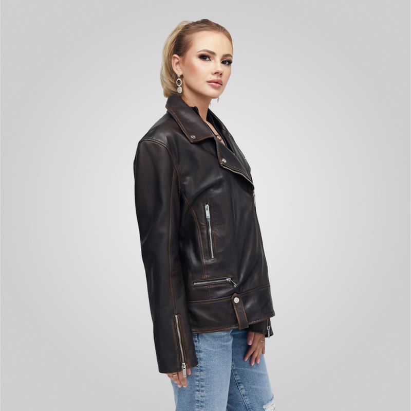 HARPER Rub-Off Lamb Oversized Leather Jacket