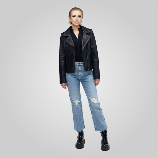 ABBEY Cropped Leather Biker Jacket