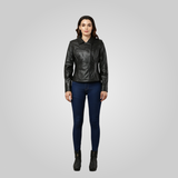 ABBEY Cropped Leather Biker Jacket