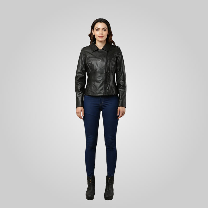 ABBEY Cropped Leather Biker Jacket