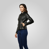 ABBEY Cropped Leather Biker Jacket