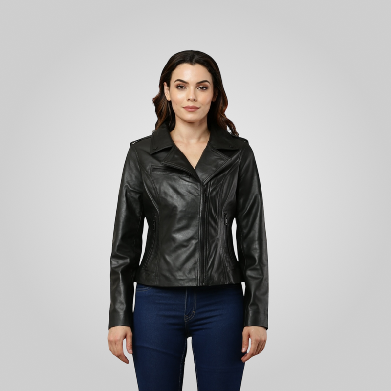 ABBEY Cropped Leather Biker Jacket