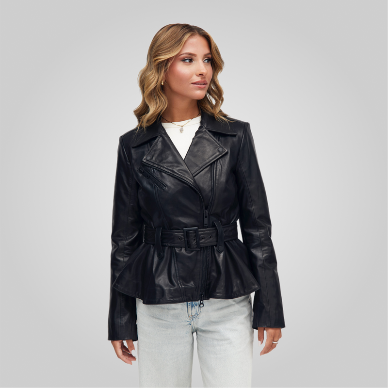 VIENNA Peplum Bike Jacket With Belt
